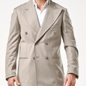 Giacca Doppiopetto in Lana Foulè con Abbottonatura Centrale e Rever a Lancia Sabbia Norcia