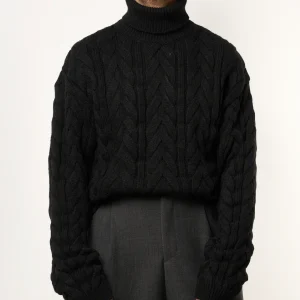 Maglione Treccia Collo Alto Nero