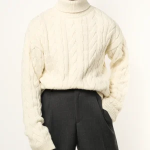 Maglione Treccia Collo Alto Panna