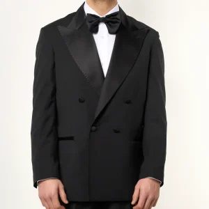 Giacca Smoking Doppiopetto con Rever a Lancia Nero