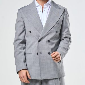 Giacca Doppiopetto Abbottonatura Centrale con Rever a Lancia Grigio Wall Street