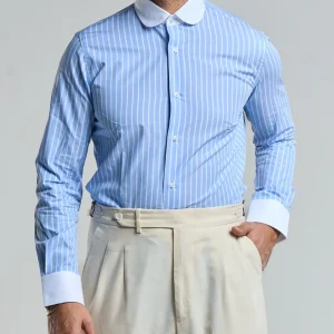 Camicia Collo a Contrasto Azzurra Riga Bianca