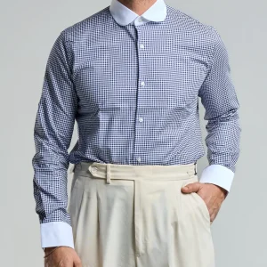 Camicia Collo a Contrasto con Quadretto Blu