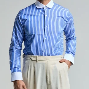 Camicia Collo a Contrasto Blu Riga Bianca